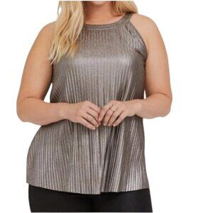 Torrid Gold Metallic Pleated Knit High Neck Sleeveless Tank Women’s Plus 2X